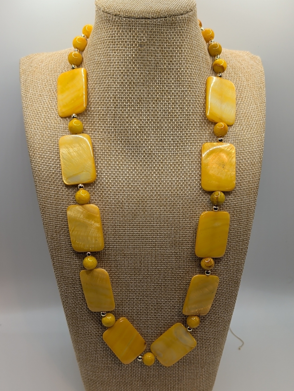 Yellow Mother Of Pearl Statement And Calcite Bead Necklace
